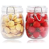 GMCOZY Glass Jars With Airtight Lid 24 Oz Wide Mouth Mason Storage Jars Air Tight Sealed Canisters With Clamp Lids For Refrigerator Kitchen Pantry Fruit Sugar Nuts Preserves Tea Coffee Beans 2 Set