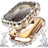 Surace 2 in 1 Waterproof Bling Case Compatible for Apple Watch Series 6 5 4 SE 44mm Screen Protector, Lace Edge Diamond Protective Bumper Face Cover for iWatch Accessories Women, 44mm, Rose Gold