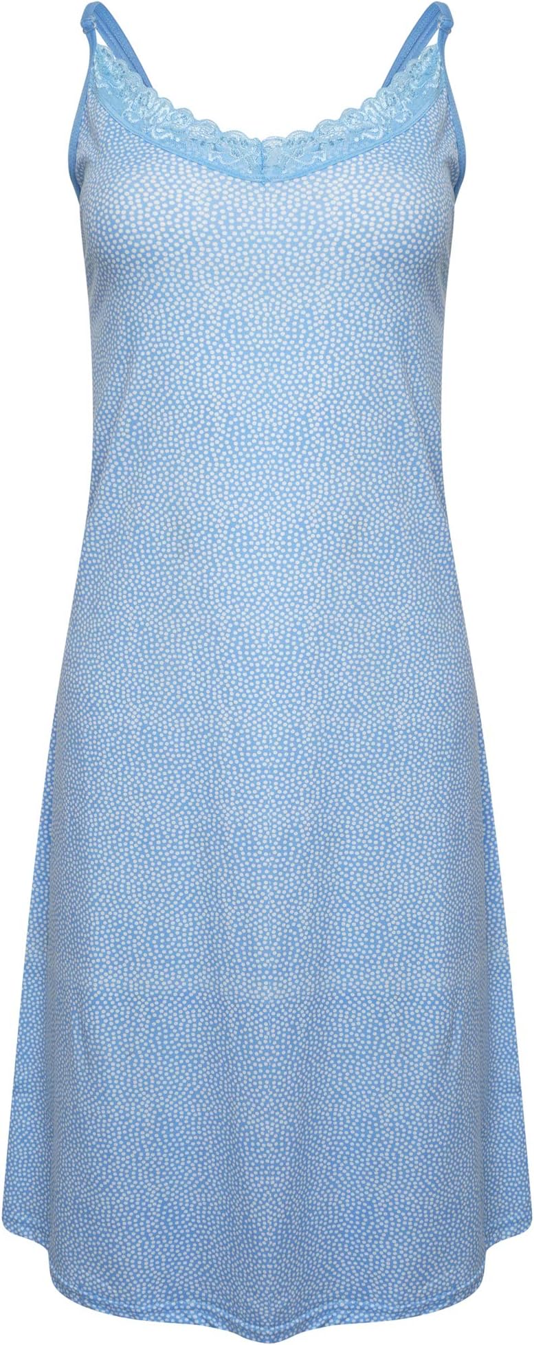 Ladies Strappy Nightdress Sleepwear Chemise with Lace Trim Sky Blue (S,M,L,XL)