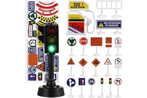 SAFIGLE 56 Pcs Traffic Signs and 2 Traffic Light Models for Kids, Assorted Color Plastic Road Signs Playset, Educational Toy for Learning Road Safety, Perfect for Home