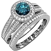 Dazzlingrock Collection 1.25 Ctw 14K Solid Gold White and Blue Diamond Womens Halo Bridal Engagement Ring Set 1 1/