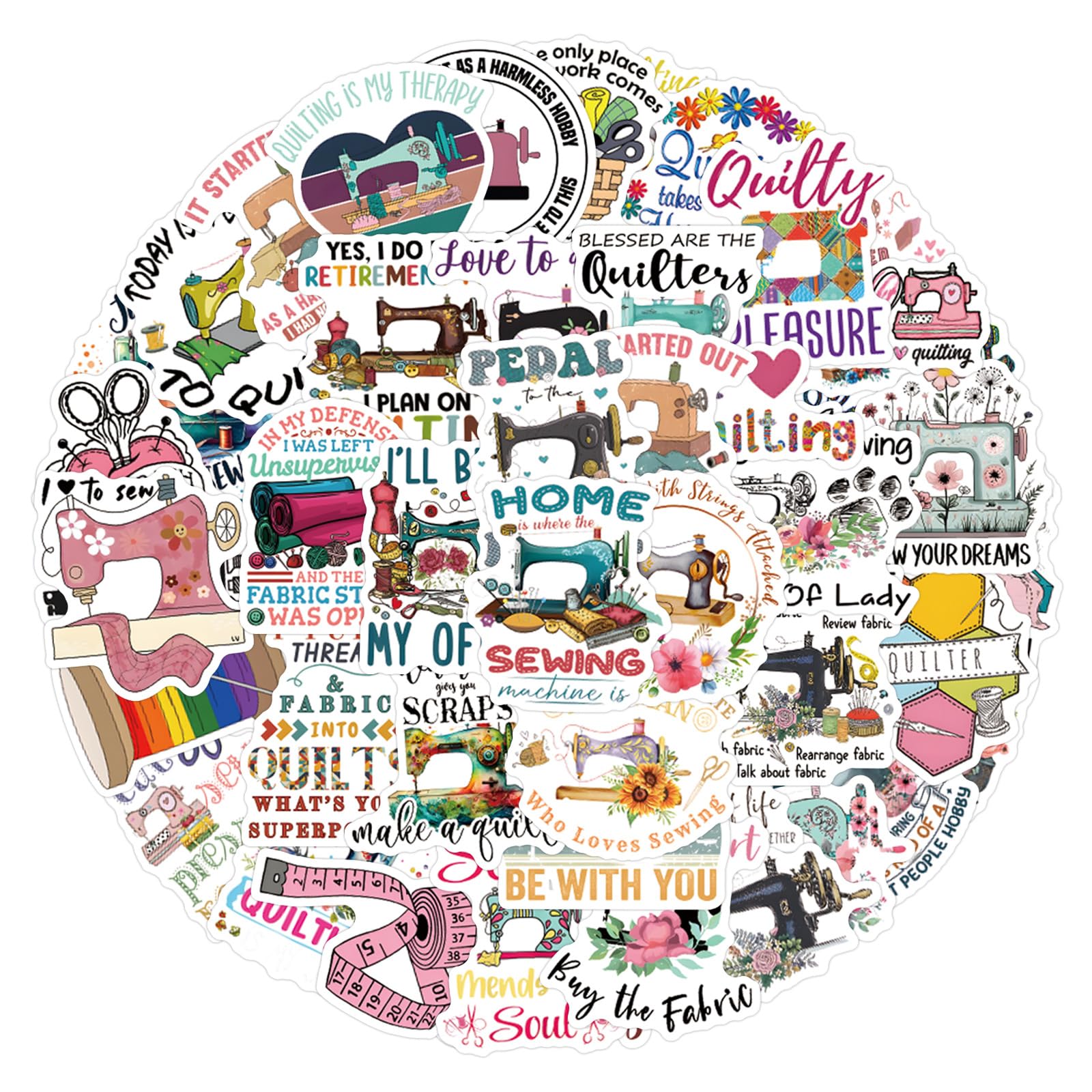 Loerykt Quilting Stickers 55 Pack, Sewing Machine Theme Waterproof Vinyl for Sewing for Cup Water Bottles Laptop Luggage Computer Mobile Phone Guitar Skateboard Decoration