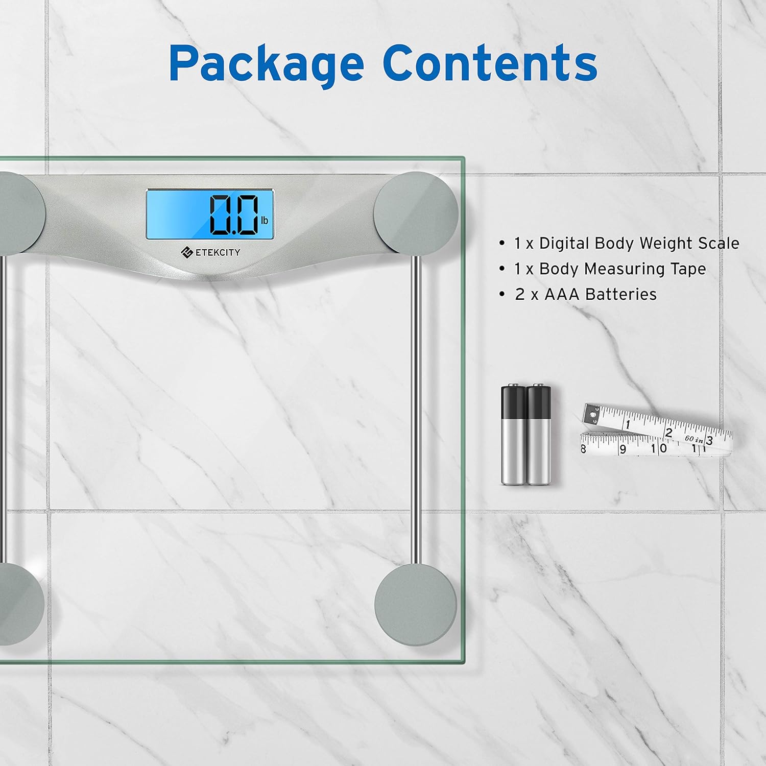 Etekcity Digital Body Weight Bathroom Scale with Body Tape Measure, 6mm Tempered Glass, 400 Pounds Scales, Silver: Health & Personal Care