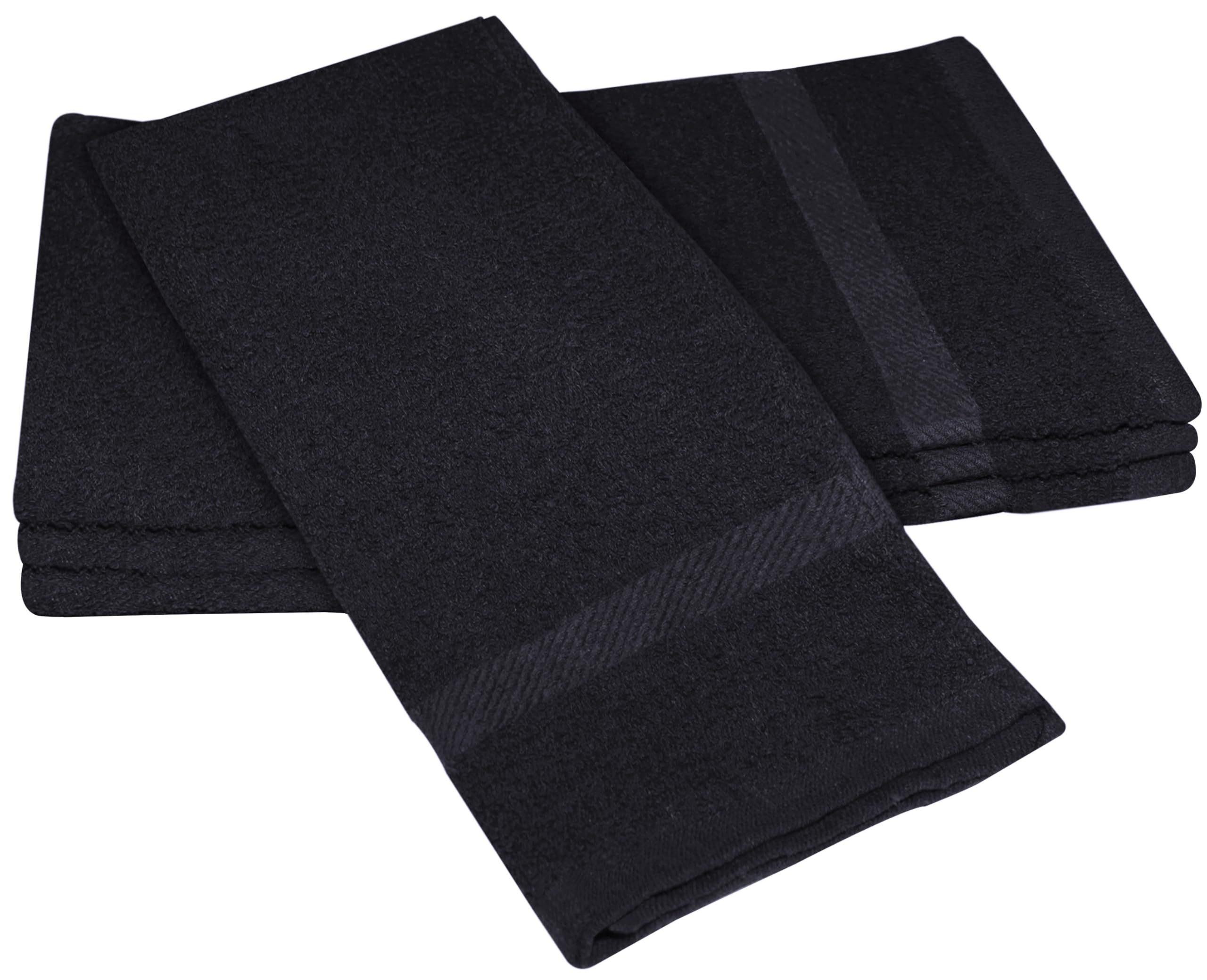 QCS Towels – Supreme Hand Towels - 100% Ring Spun Cotton - Multi-purpose Towelling - Bath Washing Mitts - Absorbent Salon Towel Reusable Guest Towels for Everyday Use 41 x 64 CM (Black, 6)