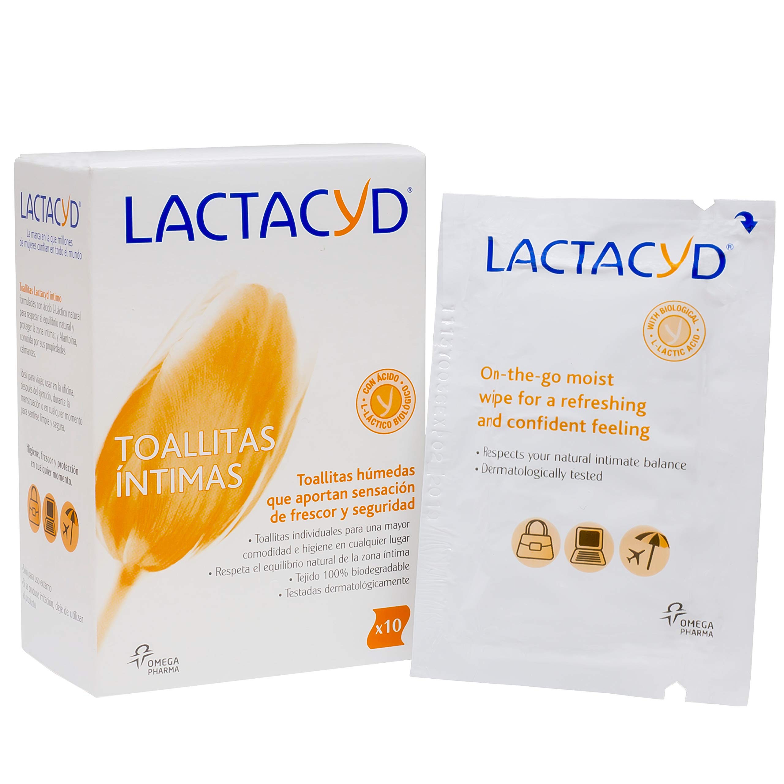 Lactacyd Wet Wipes Intimate Hygiene Provides Feeling of Freshness and Security 100% Biodegradable with Natural lactic Acid 10 Individual Wipes