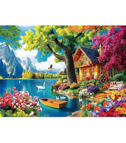 Amazon.com: 300 Piece Puzzles for Adults,Vintage Lake House Jigsaw