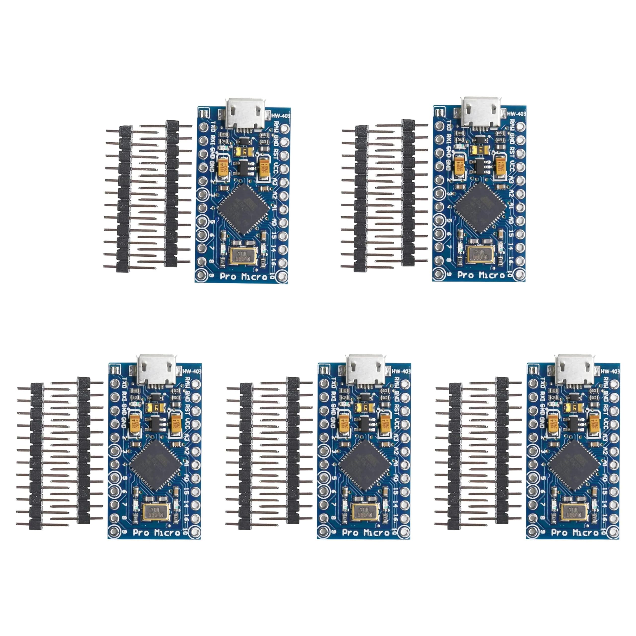 Photo 1 of diymore 5 PCS Pro Micro Microcontroller 16MHz 5V with 2-Row Pins Header Module Board ATmega32U4 Module Board Micro USB Pro Micro Development Board Microcontroller