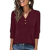 ANRABESS Womens Tops 3/4 Sleeve Casual Henley Shirts V Neck Buttons Dressy Work Business Blouses 2026 Spring Trendy Clothes