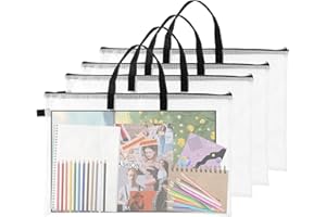 SHIQIKEJIPTY 4 Pieces Art Portfolio Bag 11"x17" Poster Storage Bag With Handle and Zipper Clear Art Carrier Portfolio Case Artwork Portfolio Folder Waterproof Portfolio Organizer for Pictures Painting Scrapbook
