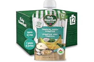 Baby Gourmet Tropical Green Smoothie Purée, 12 × 128 mL Pouches | 7 Months+ | Organic Baby Food Puree | Source of Iron & 2g P