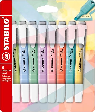 STABILO swing cool Pastel Highlighter Pack of 8 Cloudy Blue to Lilac Haze