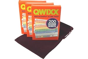 QWIXX Original 3 Replacement Score Pad Boxes Bundle (in Color) - 600 Score Sheets (Score Cards) - Bonus Hickoryville Burgundy Velour Storage Bag
