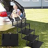 Extra Wide 5 Steps Dog Stairs for Large Dogs, Foldable DogRamp for Car with Non-Slip Surface, Pet Stairs DogStairs for car, D