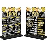 Guiruiy Black Gold 50th Birthday Decorations for Men Women, Two-Sided Vintage 50 Back in 1976 Theme Poster Wooden Table Sign with Stand, Fifty Years Old Bday Centerpieces Display Holder for Table Decor