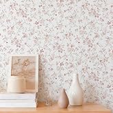 Fiula Peel and Stick Wallpaper for Nursery Pink Cherry Blossom Waterproof | 78.7"&times;17.3" Pink Floral Watercolor Wallpaper Gentle Accent Wall Decor with Grid Lines for Bedroom Vinyl Self-adhesive