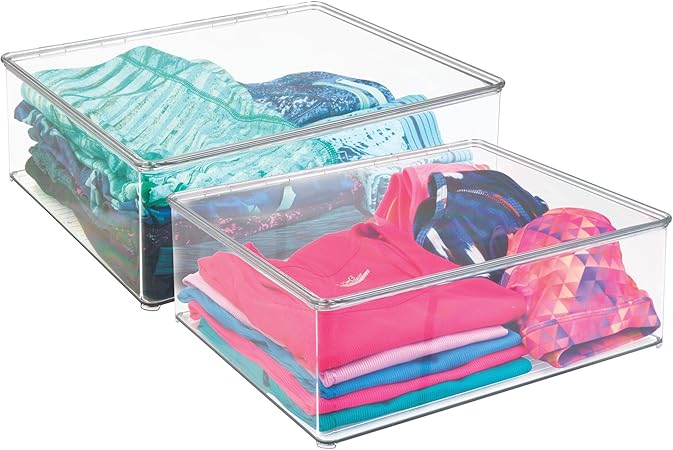 mDesign Juego de dos cajas para guardar ropa – Contenedores de plástico de 12,7 cm de