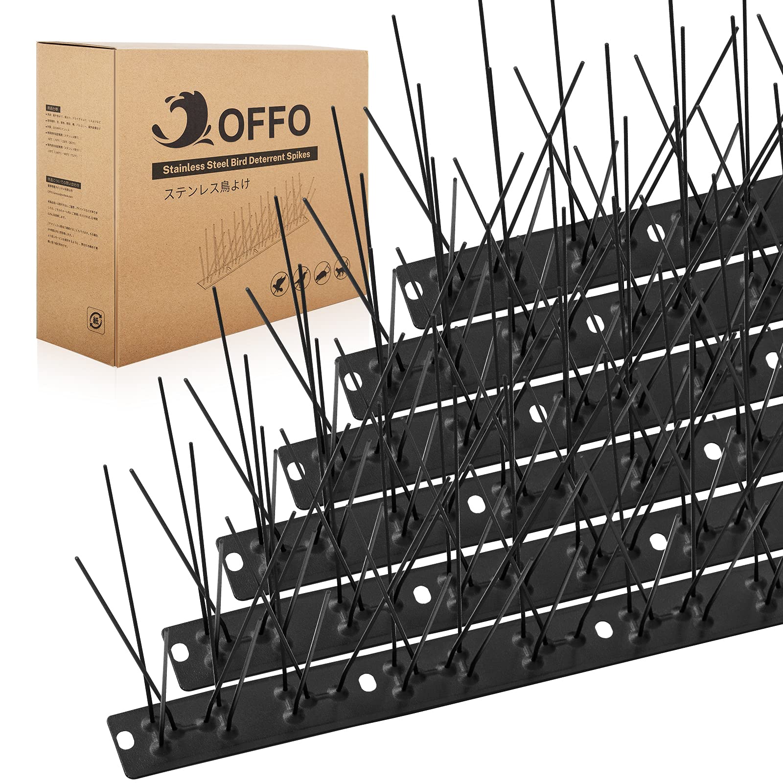 OFFO Bird Spikes Pre-Assembled for Roofs and Windows, Durable Pigeon Spikes for Deterring Crows, Seagulls and Small Birds, Bird Deterrent Spikes Set Cover 5.2m,Matte Black