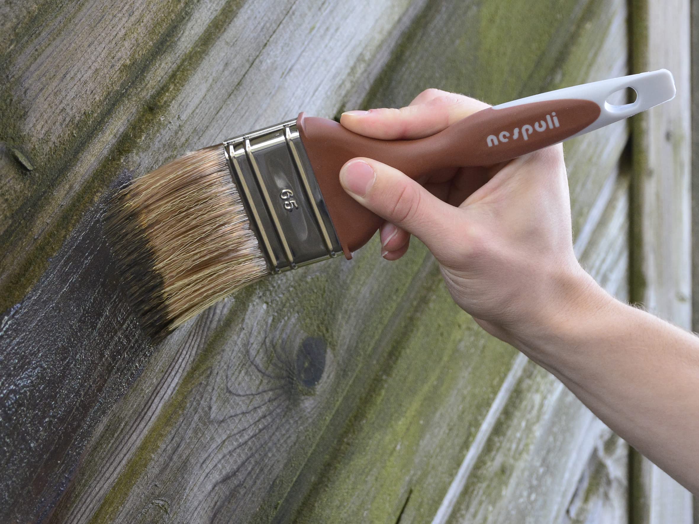 Nespoli Flat brush, Handle: TPE/PP plastic filaments, Brown/Grey, 65 mm