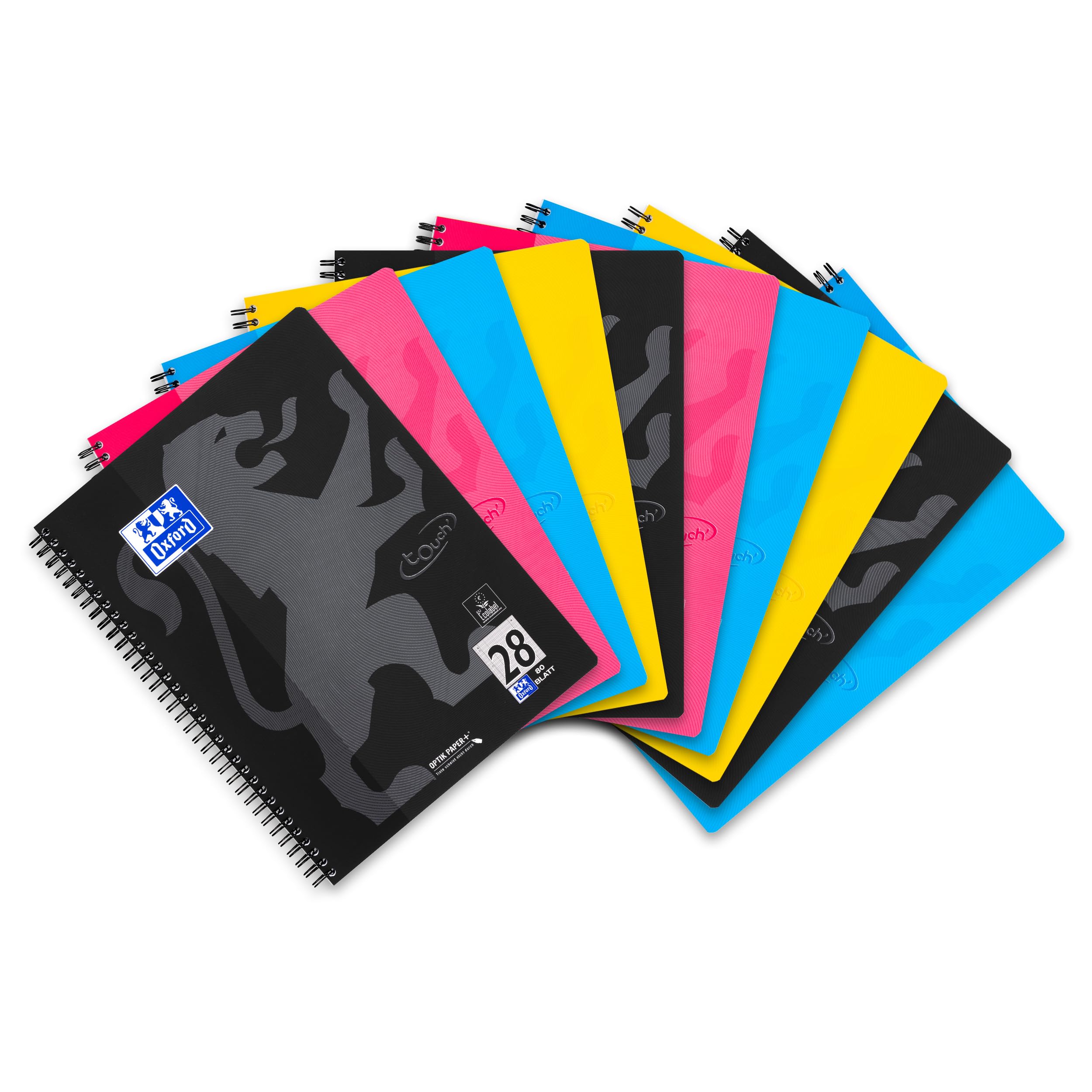 Oxford 10-Pack College Notepad, A4, 160 Pages, Soft Cover, Squared with Double Margin, Assorted Pink Blue Yellow