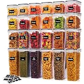 Asnews 24 PCS Airtight Food Storage Containers with Lids, Plastic Kitchen and Organization Canisters for Cereal, Dry Food, Flour and Sugar, BPA-Free, PVC-Free, Includes 24 Black Labels &amp; Marker