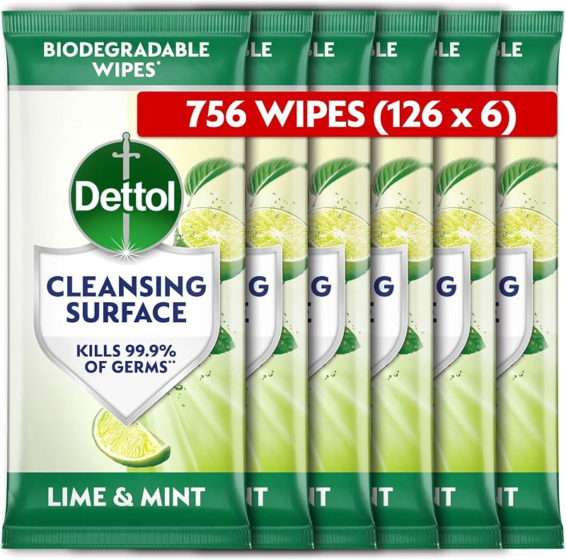 Dettol Antibacterial Biodegradable Wipes Lime Mint 6 x 126 Pack 756