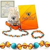 Baltic Proud Amber Necklace and Bracelet Gift Set (Unisex Cognac Turquoise 12.5 Inches/5.5 Inches) - Certified Premium Quality Raw Baltic Sea Amber