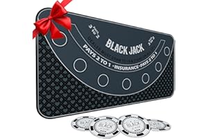 iEsstros Blackjack Mat 70" x 35" Blackjack Table Top Mat 21 Black Jack Mat for Casino Table Rubber Poker Mat with Storage Bag 6 Coasters for Casino Games