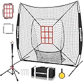 Storgem 6'X6' Baseball Softball Practice Net, Portable Baseball Net for Batting, Hitting, Pitching and Fielding, Carry Bag, Strike Zone and Batting Tee, Great for Kids Adult Youth