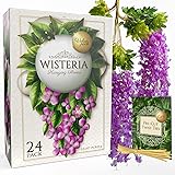Blooming Pearl Wisteria Hanging Flowers - 24-Pack Fake Hanging Wisteria Vine - 43" Silk Vines Ratta Light Purple Flower Garla