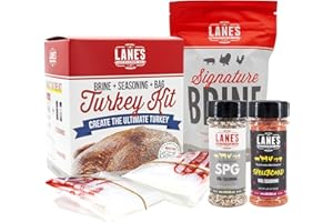 Lane's Ultimate Turkey Brine Kit with Bag - Includes 20 oz Signature Brine, SPG Turkey Seasoning, Spellbound Rub, 2 XL Brining Bags for Tender & Flavorful Smoked Meat, Gluten-Free, No MSG, Made in USA