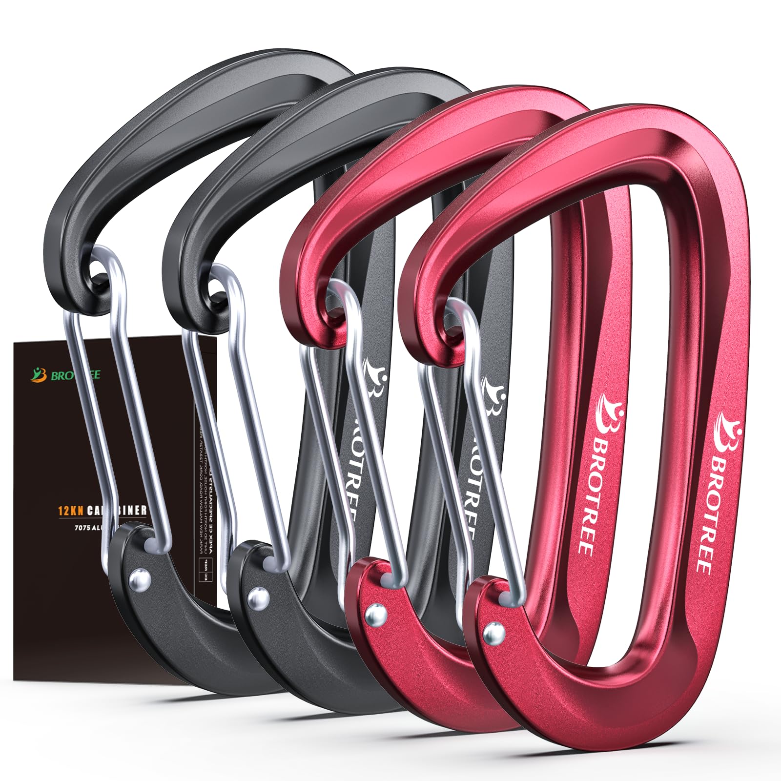 BROTREE 12KN Carabiner Clips Heavy Duty Carabiners for Hammock, Camping, Hiking, Backpack and More (2 or 4 Packs)