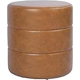 Spatial Order Upholstered Faux Leather Round Ottoman (No Lid, Seat Only) | Spatial Order Home Décor | Foot Rest Pouf – Camel 