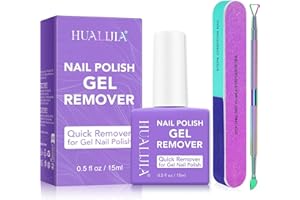 HUALIJIA Gel Nail Polish Remover Kit, Gel Polish Remover for Nails - Quickily and Easily Removes Gel Nail Polish at Home in 2-5 Mins - No Need for Foil, Soaking or Wrapping,15ml