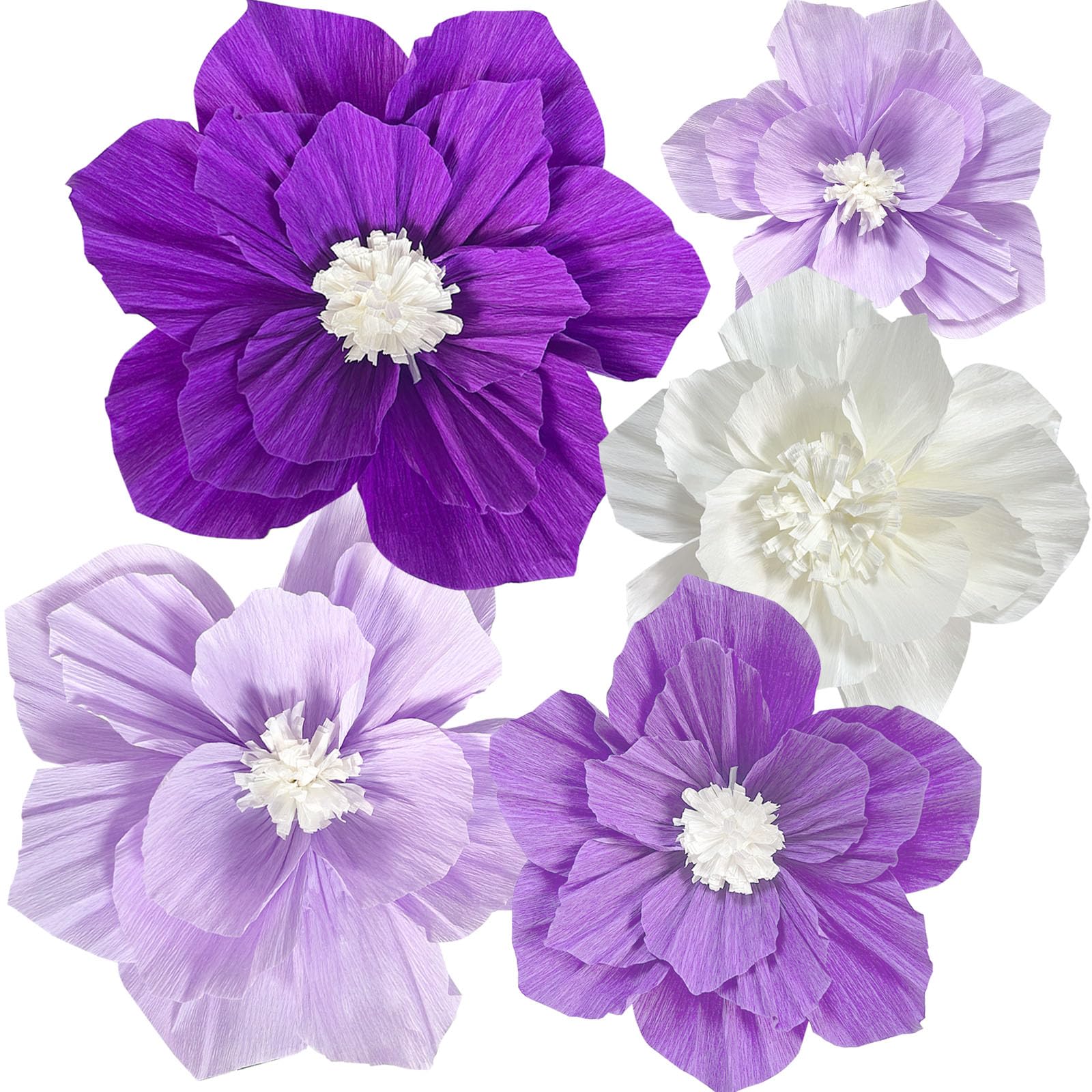 Photo 1 of ANSOMO Purple Paper Flowers Artificial 3D Wall Décor Wedding Birthday Bridal Baby Shower Violet Lavender Light Dark Purple White Lilac Nursery Room Backdrop Centerpieces Girls Women Party Decorations