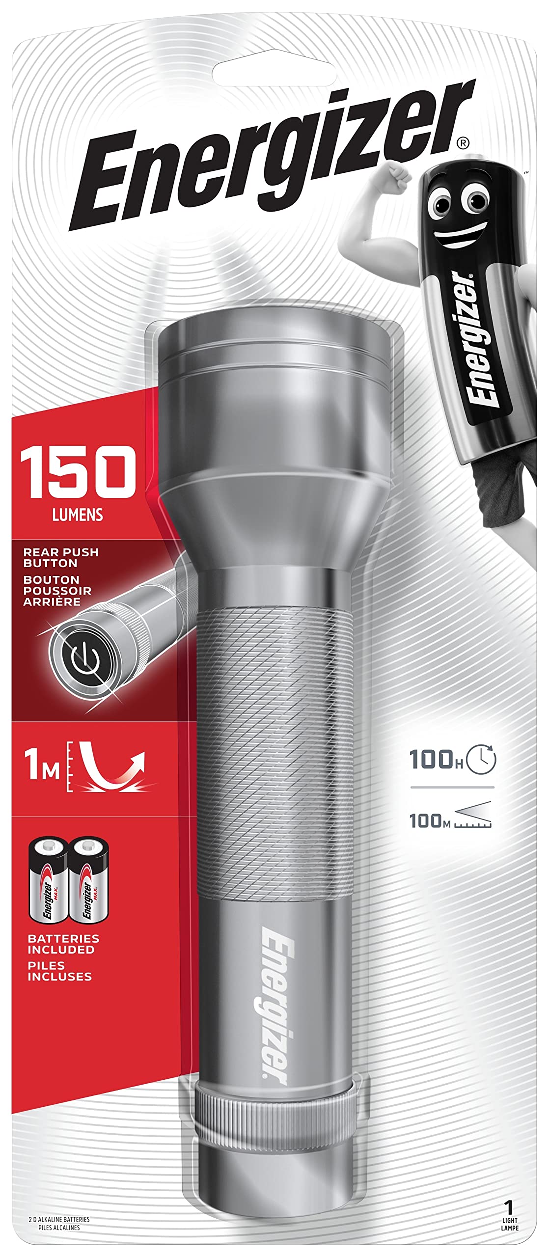 Energizer Metal LED Torch, Bright Flashlight, for Indoor and Outdoors, Batteries Included