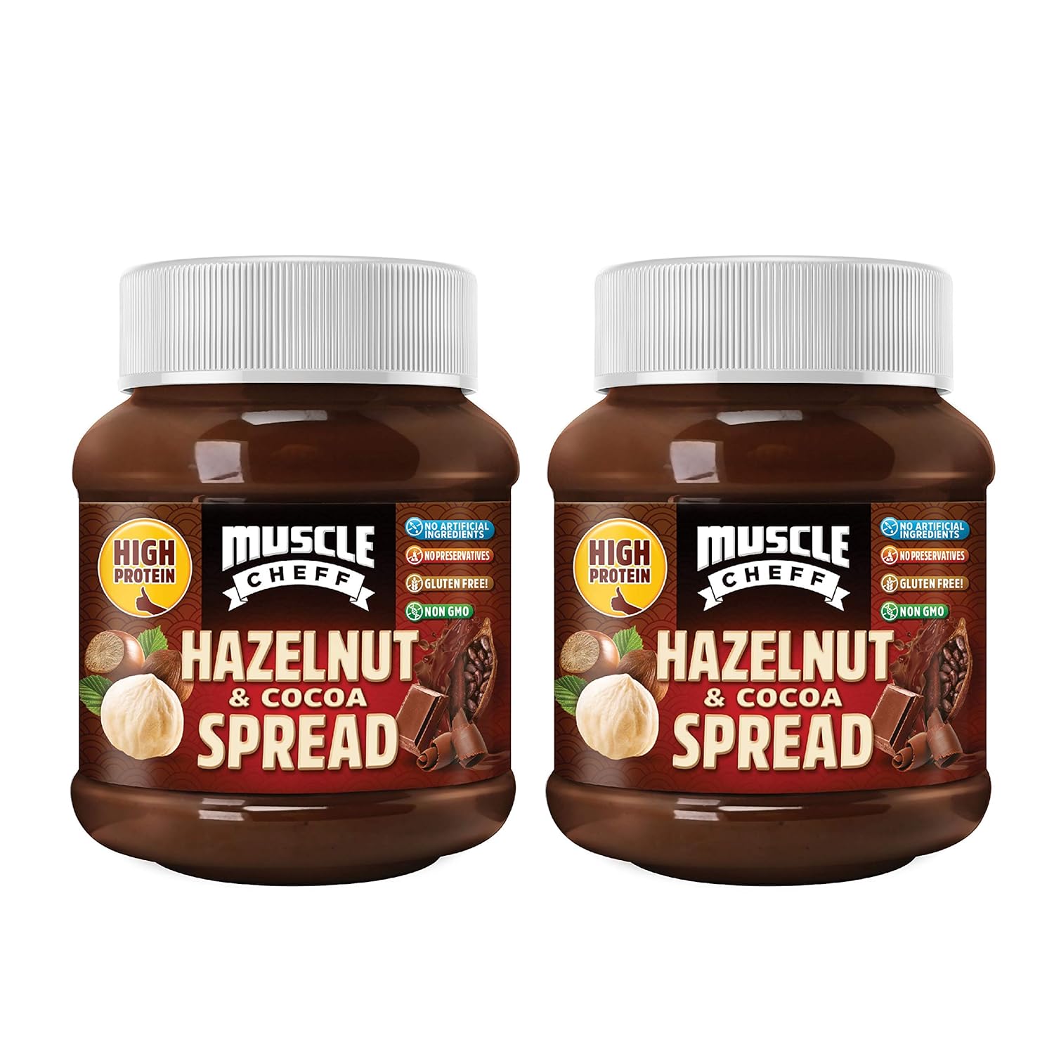 Amazon Com Muscle Cheff Hazelnut Cocoa Protein Spread Low Sugar High Protein All Natural 2x12 Oz Jar Grocery Gourmet Food