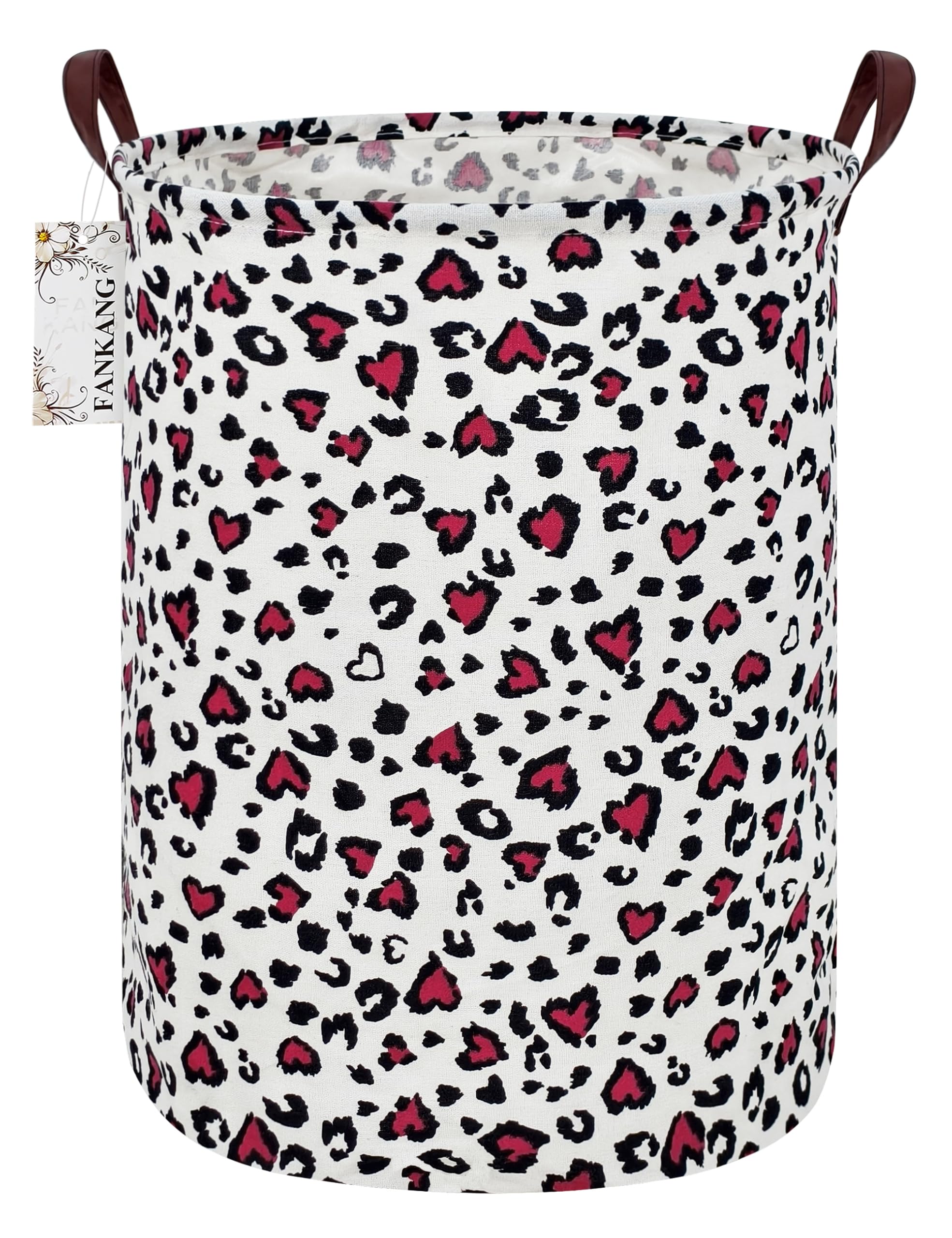 FANKANG Laundry Hamper Storage Bins Nursery Hamper Canvas Foldable with Waterproof PE Coating Large Storage Baskets for Kids Toys Room, Nursery, Home,Gift Basket, Office, Bedroom(Pink Leopard)