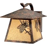 VAXCEL Whitebark 9.75 in. H 1-Light Olde World Patina Rustic Pine Cone Outdoor Wall Sconce Made of Durable Steel, Scavo Glass