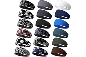 Wavyknot 18 Pcs Sports Sweatbands for Men Women Camo Headbands Workout Non Slip Headbands Breathable Head Band Fitness Stretchy Unisex Hairband for Yoga Running Cycling Ball