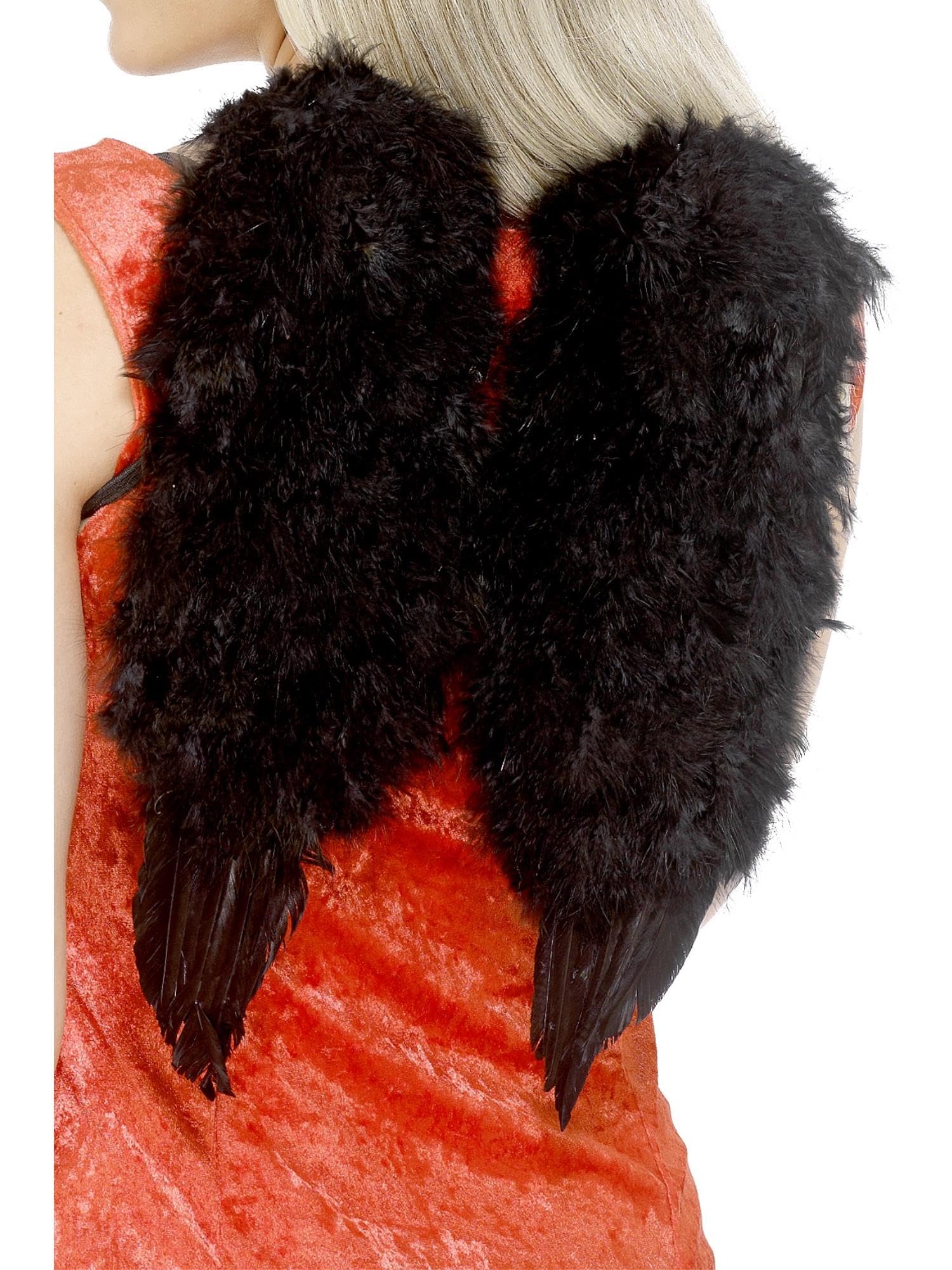 Smiffys Angel Wings, Feathered, Black 30cmx40cm / 12inx16in, Saints and Sinners Fancy Dress, Angel Dress Up Accessories Halloween