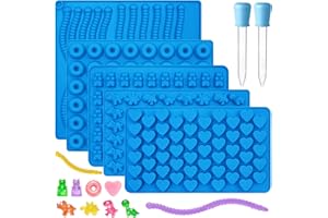 Sidosir 7Pcs Silicone Gummy Bear Molds, Non-Stick Worm Chocolate Mold for Parties, Gummy Heart for Home DIY, Silicone Dinasur