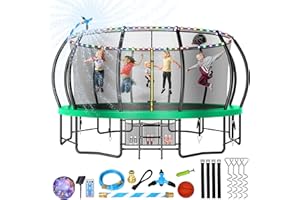 Lyromix 12 14 15 16FT Trampoline Outdoor with Basketball Hoop, Trampoline with Lights for Kids and Adults, Recreational Trampolin with Sprinkler, Stakes
