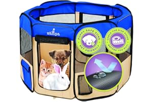 Zampa Puppy Playpen Extra Small 29"x29"x17" Portable Pop Up Playpen for Dog and Cat, Foldable | Indoor/Outdoor Kitten Pen & Travel Pet Carrier + Carrying Case.