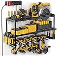 Spampur Power Tool Organizer Wall Mount with Charging Station, 4/6/8 Slots for Cordless Drill, Tool Storage with 4 Outlet Power Strip, Drill Bit Heavy Duty Rack, 3 Layers Garage Shelving for Workshop