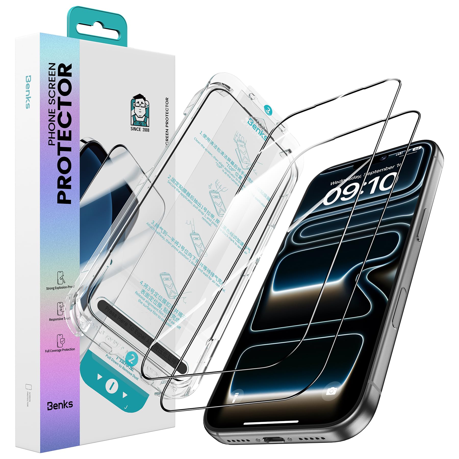 Photo 1 of BENKS for iPhone 17 Pro Max Screen Protector 6.9'', [2 Pack] Ultra Shield HD Tempered Glass [Shatterproof & Explosion-Proof] Full Coverage iPhone Screen Protector, 0 Dust Bubble-Free Installation