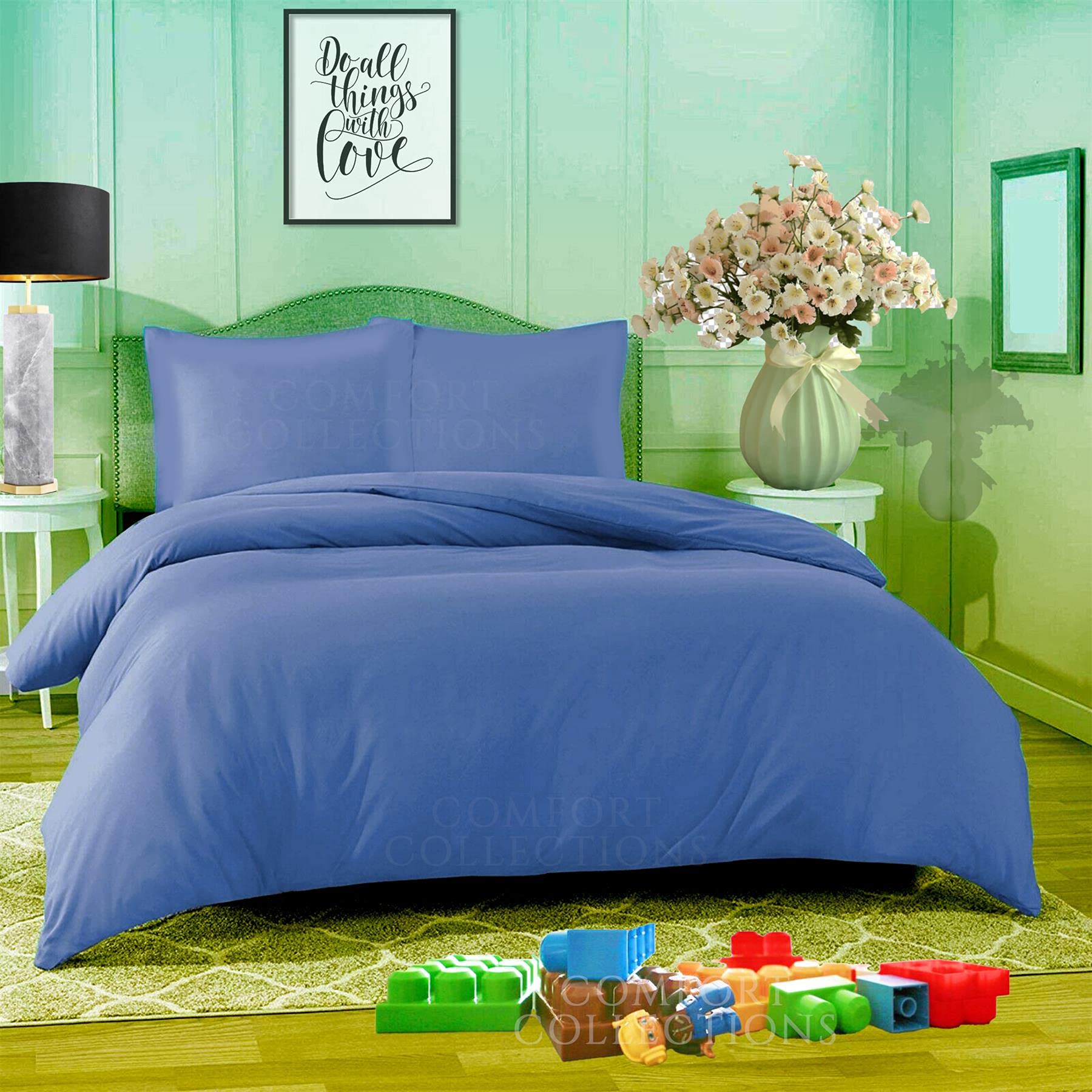 Comfort Collections Duvet Quilt Cover With Matching Pillow Cases Plain Dyed Poly Cotton Easy Care Bedding Set COLOUR MID BLUE KING