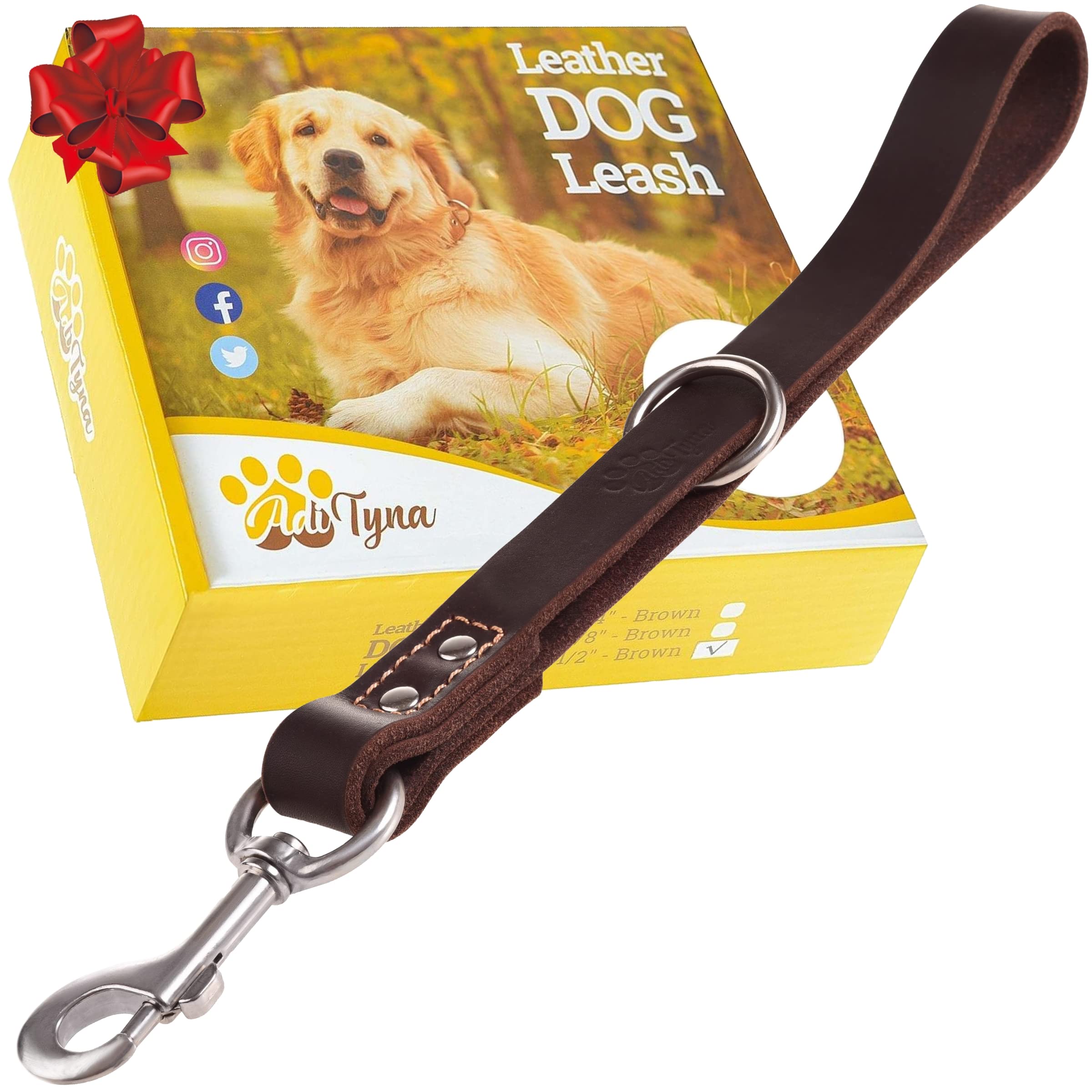 ADITYNA Short Leather Dog Leash 12" x 1" - Traffic Leash for Large & Extra-Large Dogs