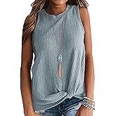 MIHOLL Womens Casual Tops Sleeveless Cute Twist Knot Waffle Knit Shirts Tank Tops