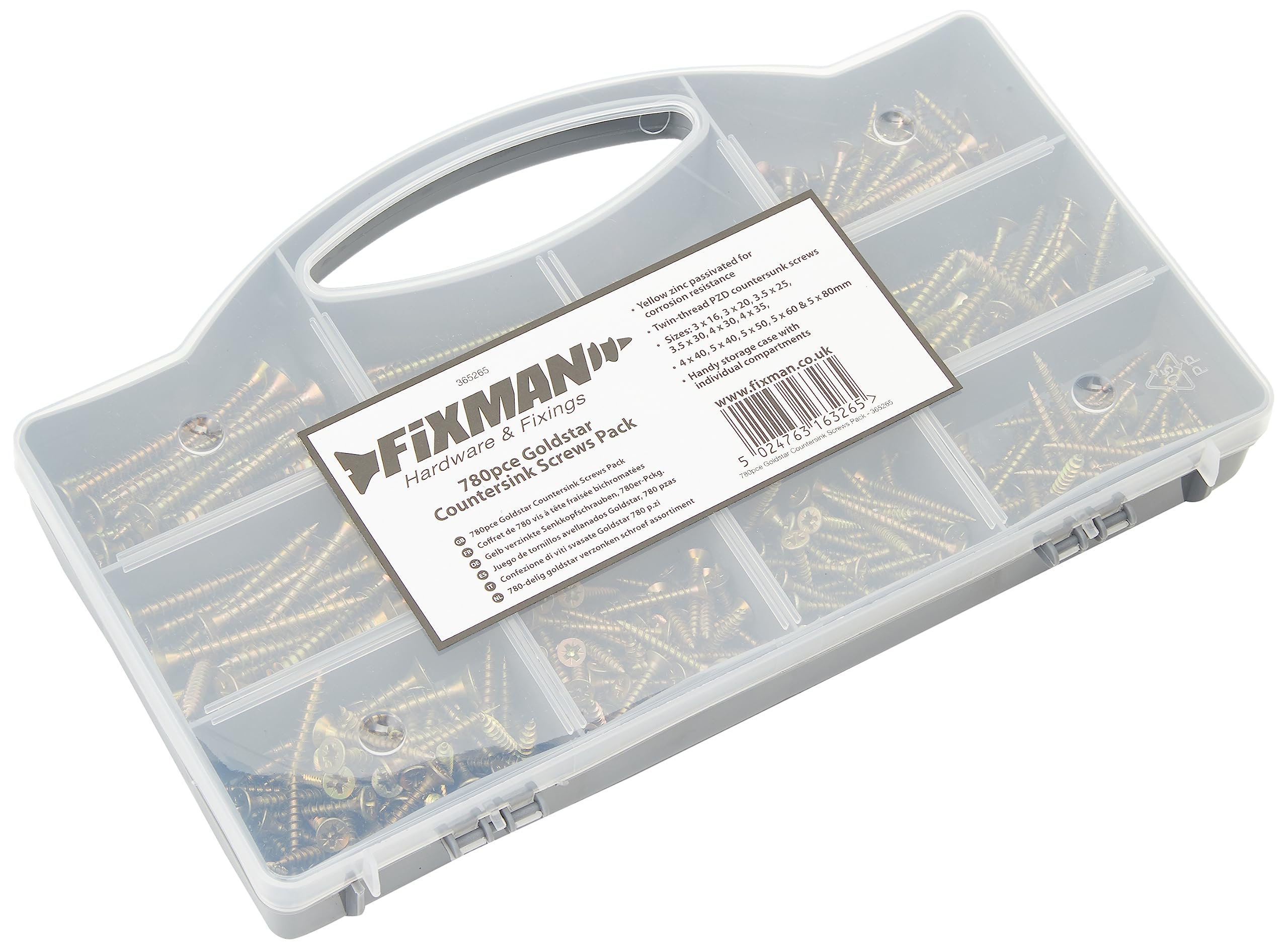 Fixman 365265 Goldstar Countersink Screws Pack 780pce