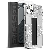 ENCASED Finger Loop Case Designed for iPhone 14 with Strap Grip and Screen Protector (Clear/White Lace Leaf)